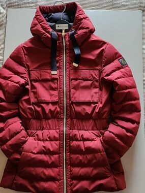 Moose Knuckles Red Quilted Hooded Puffer Jacket